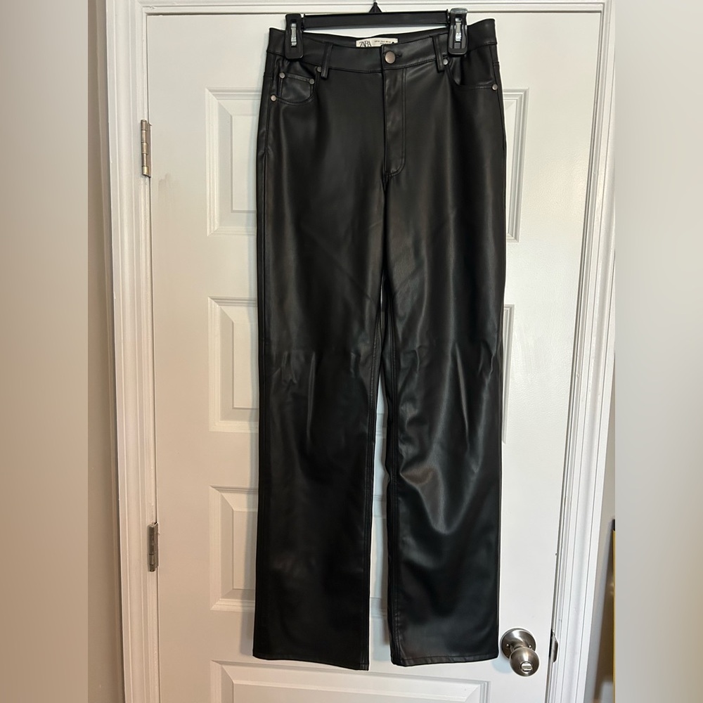 Zara Jet Black Leatherette Trousers
